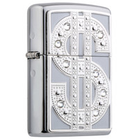 ZIPPO 之宝 20904 水晶钞 镜面镀铬镶水晶徽章 煤油防风火机
