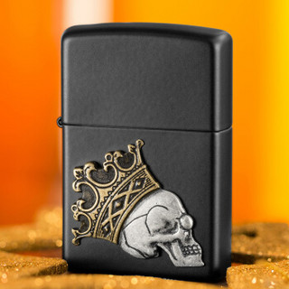 ZIPPO 之宝 29100 戴王冠的骷髅黑哑漆徽章 煤油防风火机