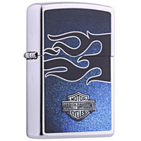 ZIPPO 之宝 28822 哈雷闪烁蓝光 花砂镀铬彩印 煤油防风火机