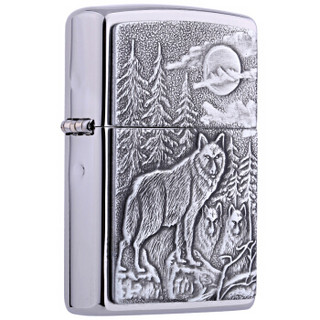 ZIPPO 之宝 20855 木狼行 拉丝镀铬徽章 煤油防风火机