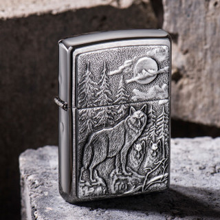 ZIPPO 之宝 20855 木狼行 拉丝镀铬徽章 煤油防风火机