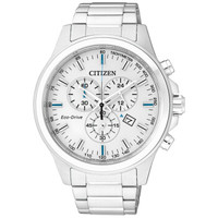 西铁城(CITIZEN)手表 光动能三眼计时不锈钢正装休闲男表AT2310-57A 42mm 银色不锈钢 白色 黑色