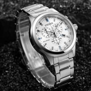 西铁城(CITIZEN)手表 光动能三眼计时不锈钢正装休闲男表AT2310-57A 42mm 银色不锈钢 白色 黑色