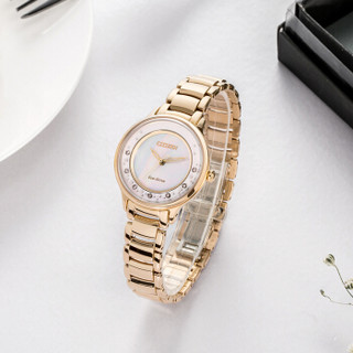 西铁城(CITIZEN) 光动能不锈钢玫瑰金色表带时尚休闲女表EM0382-51D 30.4mm 玫瑰金色不锈钢 白色镶钻 玫瑰金色