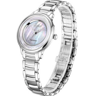 西铁城(CITIZEN) 光动能不锈钢玫瑰金色表带时尚休闲女表EM0380-57D 30.4mm 银色不锈钢 银色 银色