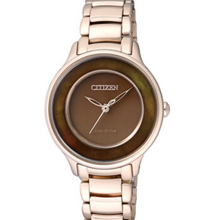 西铁城(CITIZEN) 光动能不锈钢玫瑰金色表带时尚休闲女表EM0382-51W 30mm 不锈钢镀玫瑰金色 棕色 玫瑰金色