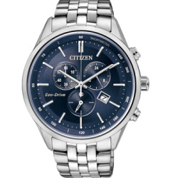 西铁城(CITIZEN)手表 光动能深邃大蓝盘三眼钢表带男表AT2140-55L