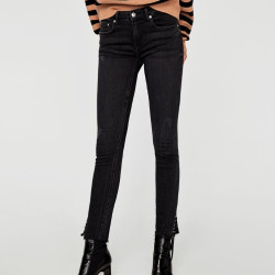 ZARA 07513243802 女士毛边装饰紧身牛仔裤 