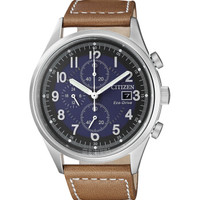 西铁城(CITIZEN)手表 光动能蓝盘小牛皮表带日期显示休闲男款CA0621-05L 42.5mm 蓝色 棕色 牛皮