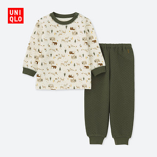 UNIQLO 优衣库 402141 婴儿压线长袖睡衣  米色 80cm