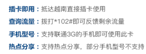 越南全境通用 3G/4G电话卡 7-30天无限流量包
