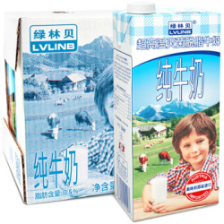 京东PLUS:LVLINB 绿林贝 超高温灭菌 脱脂纯牛奶 1L 6盒 *2件