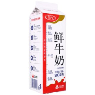 三元 巴氏杀菌乳 全脂鲜牛奶 980ml