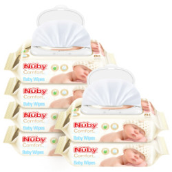 Nuby努比婴儿手口专用无香湿巾80抽*6连包新宝宝用柔湿纸家用便携