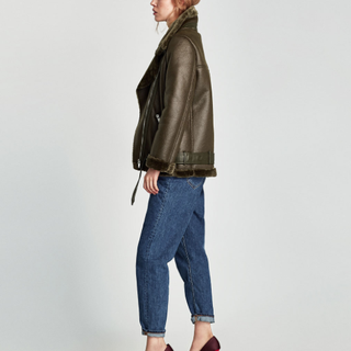 ZARA TRF系列 02969069505 女款仿皮翻领骑士外套