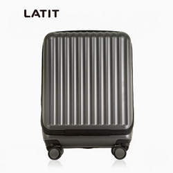 LATIT PC拉链旅行行李箱拉杆箱男女20英寸万向轮扩展层商务出差登机箱黑灰色
