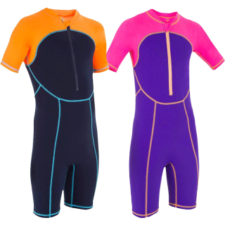 DECATHLON 迪卡侬 nabaiji 0059567 青少年连体防晒保暖泳衣 蓝橙色 140cm