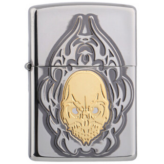 ZIPPO 之宝 ZBT-3-70 面具拉丝镀镍徽章 煤油防风火机 银色