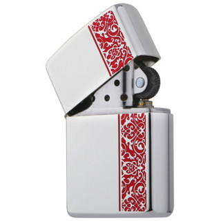 ZIPPO 之宝 ZBT-2-46 爱情系列 粉红侧纹镜面蚀刻 煤油防风火机 银色