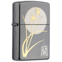 ZIPPO 之宝 ZBT-1-62 谦谦君子四君子 黑冰蚀刻镀金镀银填充 煤油防风火机 兰花