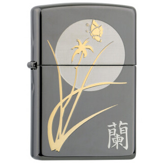 ZIPPO 之宝 ZBT-1-62 谦谦君子四君子 黑冰蚀刻镀金镀银填充 煤油防风火机 兰花