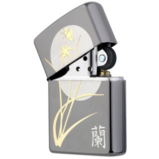 ZIPPO 之宝 ZBT-1-62 谦谦君子四君子 黑冰蚀刻镀金镀银填充 煤油防风火机 兰花