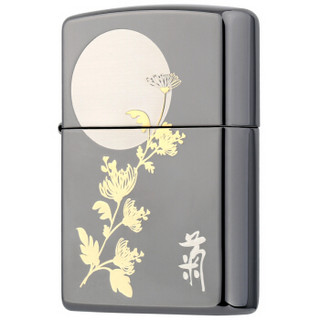 ZIPPO 之宝 ZBT-1-62 谦谦君子四君子 黑冰蚀刻镀金镀银填充 煤油防风火机 菊花