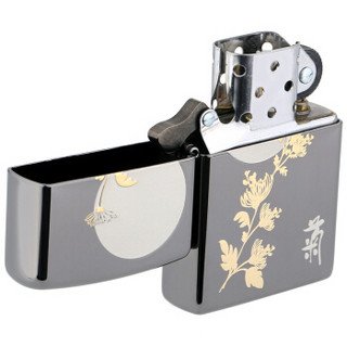 ZIPPO 之宝 ZBT-1-62 谦谦君子四君子 黑冰蚀刻镀金镀银填充 煤油防风火机 菊花