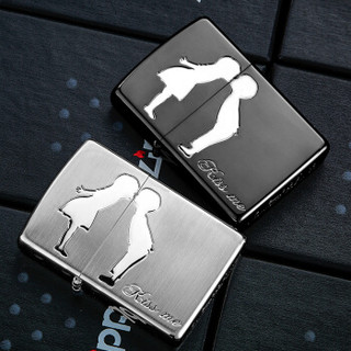 ZIPPO 之宝 ZBT-3-138 一吻定情 蚀刻镀银填充 煤油防风火机 黑色