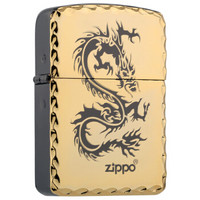 ZIPPO 之宝 1941复刻系列 ZBT-1-18 金盘龙 蚀刻黑冰填充凿边 煤油防风火机 金色