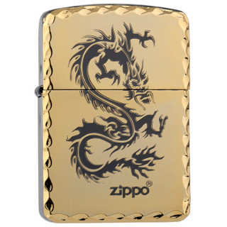 ZIPPO 之宝 1941复刻系列 ZBT-1-18 金盘龙 蚀刻黑冰填充凿边 煤油防风火机 金色