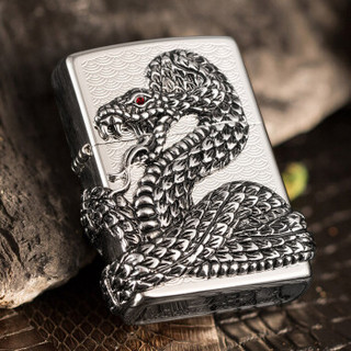 ZIPPO 之宝 ZBT-1-30 金/银蛇缠绕 镜面蚀刻徽章 煤油防风火机 银色