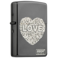 ZIPPO 之宝 ZBT-3-43b 玫瑰之恋银色 黑冰蚀刻镀银填充 煤油防风火机