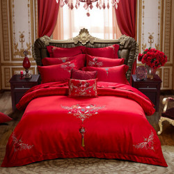 博洋家纺（BEYOND）床上用品 绣花婚庆提花大红结婚床上用品四件套 天赐良缘1.8米