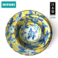 NITORI 黄彩花纹陶瓷餐具  5.5英寸日式茶碗