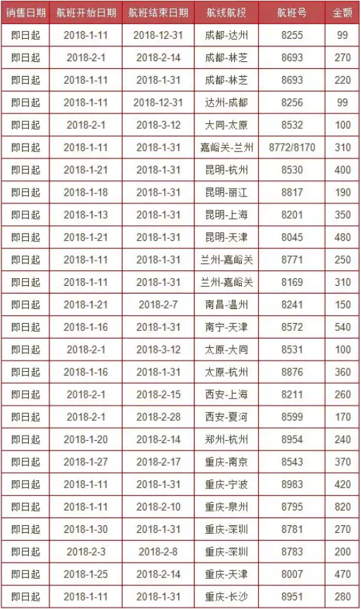 四川航空 春运促销 精选回家航线