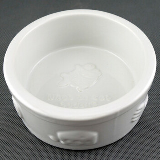 田田猫 卡通浮雕 陶瓷猫碗 白色
