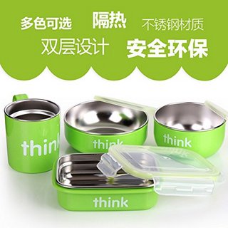 thinkbaby 辛克宝贝 不锈钢儿童餐具套装 4件套 绿色