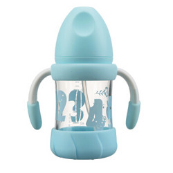 日康（rikang）奶瓶 玻璃奶瓶 新生婴儿奶瓶 宝宝吸管奶瓶 防摔宽口径带手柄 180ml 蓝色RK-N1016