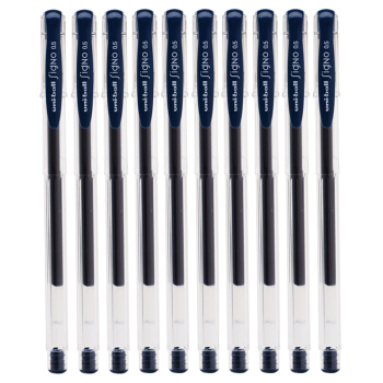 uniball三菱um100中性笔05mm蓝黑色10支装2件凑单品