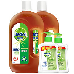 Dettol 滴露 消毒液 750ml*2 家居衣物除菌液 与洗衣液,柔顺剂配合使用+洗手液植物呵护200g*2