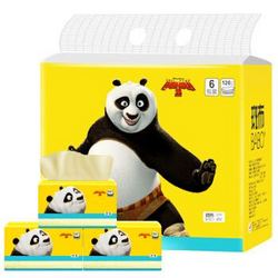 斑布(BABO) 本色抽纸 无漂白竹浆 功夫熊猫系列3层120抽面巾纸*6包（小规格） *6件