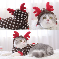 华元宠具宠物猫咪衣服波点麋鹿变身装折耳加菲猫秋冬装M
