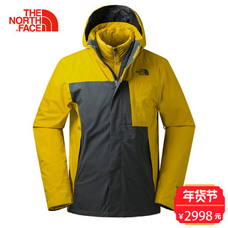 THE NORTH FACE 北面 365B 男款防水羽绒三合一冲锋衣 UPQ/灰色/黄色 M 