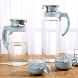 图拉朗 耐热玻璃冷水壶 1400ml 蓝色大号+2个茶杯
