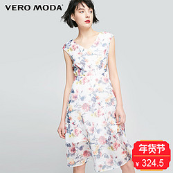 Vero Moda2017秋季新品前后V领设计飘逸裙摆印花连衣裙|31737A520