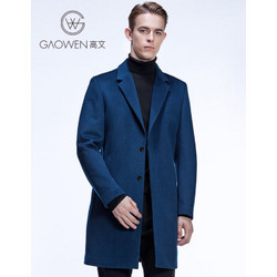 Gaowen/高文男士羊毛呢大衣冬季修身毛呢风衣青年中长款呢子外套 藏青 175/96A