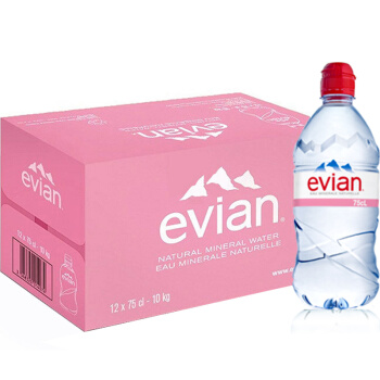 evian 依云 法国原装进口 天然矿泉水 运动瓶盖版 塑料瓶 750ml *12瓶