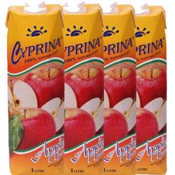 地中海塞浦路斯进口 塞浦丽娜（Cyprina）苹果汁100%纯果汁 1L*4瓶 果汁饮料 整箱
