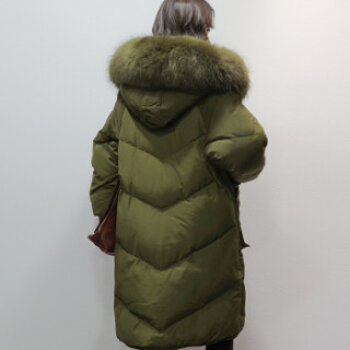 雅鹿 YS6101500 女士大毛领羽绒服 军绿色 L